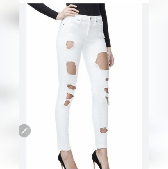 🍁🍂Good American white distressed skinny jeans size 20 - Picture 1 of 5